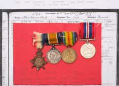 A WWI trio to '11856 Pte A E Smith RMLI':, 1914-15 Star, War Medal and Victory Medal,