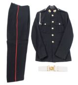 A Royal Marines No1 dress uniform:, size 16 jacket, size 15 trousers and belt.
