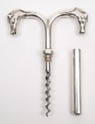 A silver plated Equestrian two handled corkscrew by Hermes, Paris:,