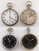 An Elgin British Military issue keyless open face pocket watch together with three other military