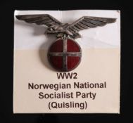 A Norwegian National Socialist Party member's badge (Quisling):,