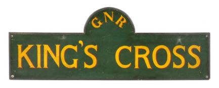 A late 20th century hand painted sign 'GNR King's Cross':, 36cm x 97cm.