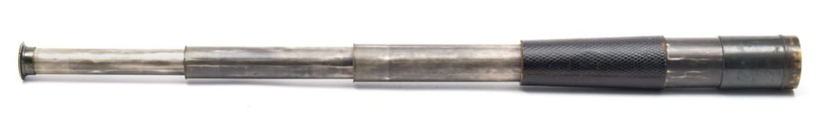 A leather case three draw telescope:, unsigned, in a brown leather case stamped Philip Waterhouse.