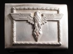 An Studentbund belt buckle:, with eagle and swastika within a rectangular oak leaf frame,