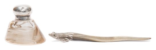 An Edwardian silver topped glass inkwell in the form of a hoof, maker George Nathan & Ridley Hayes,