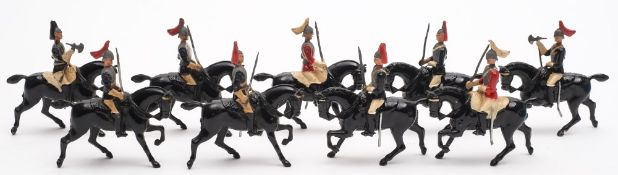 A collection of nine Britains Lifeguards on horseback:, unboxed.