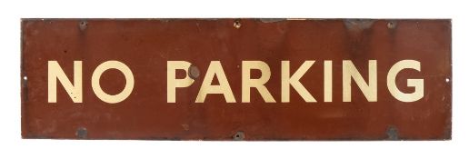 A GWR cream and brown enamel 'No Parking' sign:, 30cm x 107cm.