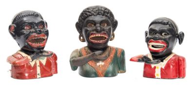 Three cast iron money banks including a 'Dinah' example:,