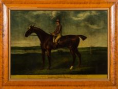 A pair of Georgian reverse glass equestrian prints: Skyscraper by Highflyer, 1789,