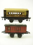 A Hornby Guard's van with litho body and opening doors and a Pullman carriage 'Cynthia':,