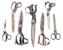 A collection of seven pairs of early 20th century and later tailoring shears:, various makers.