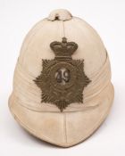 A late Victorian War Department issue pith helmet with Berkshire 49th Regiment of Foot helmet