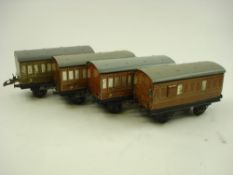 Three Hornby LNER First/Third class coaches and a guard van:,