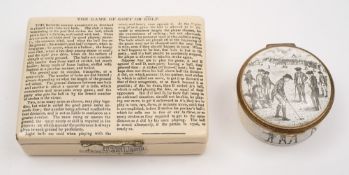 A 20th century Bilston enamel circular box and cover 'The Royal and Ancient Game of Golf' and a