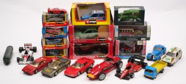 A collection of various Burago model racing cars and others:,