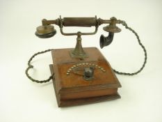 An early 20th century brass and mahogany 'Primax' telephone by W C Davey & Co, London,