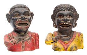 Two late 19th century cast iron money banks, 'Dinah' and companion:,