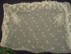 An early 20th century lacework shawl with fern and floral decoration,