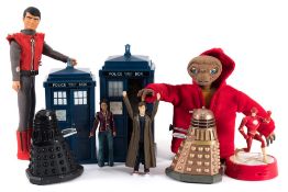 Two Dr Who police box Tardis: two battery operated Daleks, a Captain Scarlet doll,