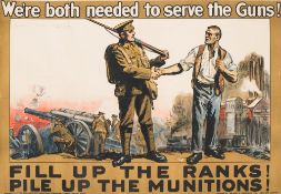 A WWI Parliamentary Recruiting poster No 85c 'We're both needed to serve the guns!':,