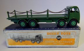 Dinky, No 505, Foden Flat Truck with Chains: all green body, light green hubs, 2nd type cab,