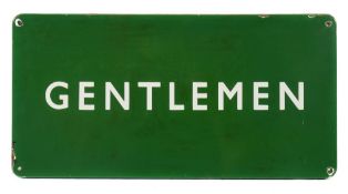 A Southern Railway green enamel 'Gentleman' sign:, 46cm x 91cm.