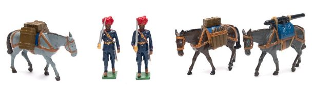A collection of handmade and hand painted Indian Army and Indian Mountain Artillery figures:,