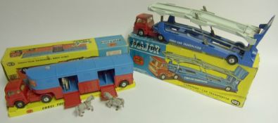 Corgi No 1130, Circus Horse Transporter with Horses: and No 1105 Carrimore Car Transporter,