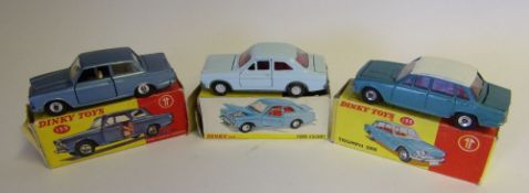 Dinky No135, Triumph 2000: Dinky No 139 Ford Consul Cortina and Dinky No 168 Ford Escort, all boxed.