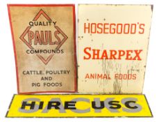 An enamel advertising sign for 'Hosegood's Sharpex Animal foods', 122cm x 92cm:,