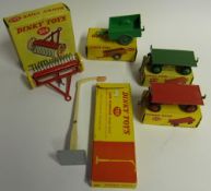 Dinky No 324 Hay Rake: No 341 Land-Rover Trailer, No429 Trailer x 2 ,