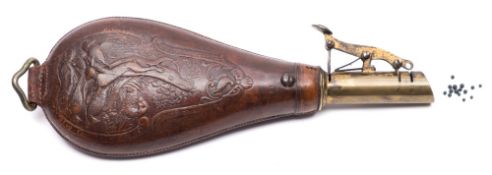 A leather and brass shot flask by G & J W Hawksley, London:,