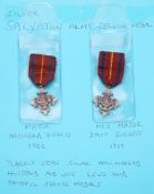 Two silver and enamel Salvation Army Service Long Service medals:, to Major Archibald Burgess 1906,