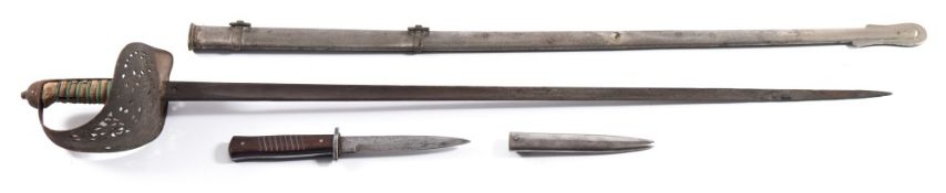 A Victorian Officer's dress sword, together with a German fighting knife: (2).