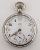 An Omega military issue keyless open face pocket watch:,
