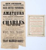 A Victorian Theatre poster for 'New Swindon Mechanic's Institution',