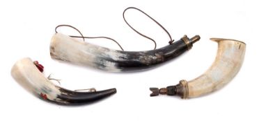 A 20th century horn powder flask with horn plug,