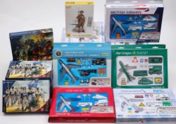 A collection of diecast model play sets: including Air Lingus, Virgin Atlantic, British Airways,