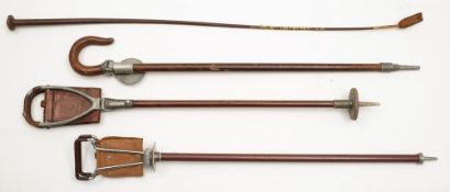 Three shooting sticks and a riding whip:,