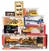 A collection of various construction vehicles:, including a 'Lattice mast crane', by Siku,