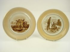 After Bruce Bairnsfather, a pair of brown transfer wall plates by Grimwades:,