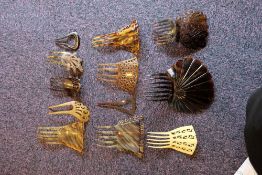 A collection of twelve Victorian and later tortoiseshell and celluloid hair combs:,