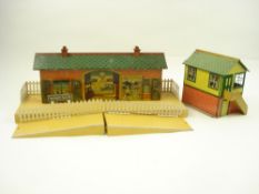 A Hornby tinplate trees section station for 'Windsor', together with a signal box:.