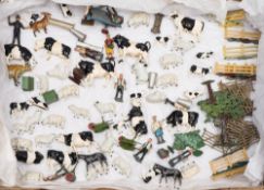 A collection of Britains farm animals and accessories:, including Blacksmith and Anvil,