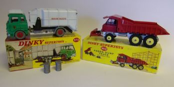 Dinky, No 978 Refuse Wagon with Tipping Action: green cab, light grey body with two dustbins,