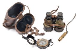 A pair of WWI period field glasses in leather case inscribed 'W G Haynes 8th Royal Berks':,