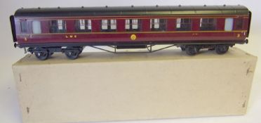 Exley for Bassett Lowke, a 3rd class Side Corridor Coach in LMS maroon livery; boxed.