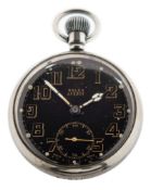 A Rolex military issue crown wind open face pocket watch:, signed and numbered A12201,