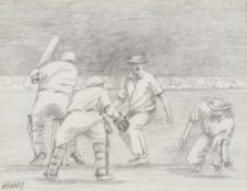 Three pencil sketches of cricket matches, signed A Murray:, 18cm x 22cm.