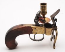 A 19th century boxlock candle tinder pistol:, unsigned,